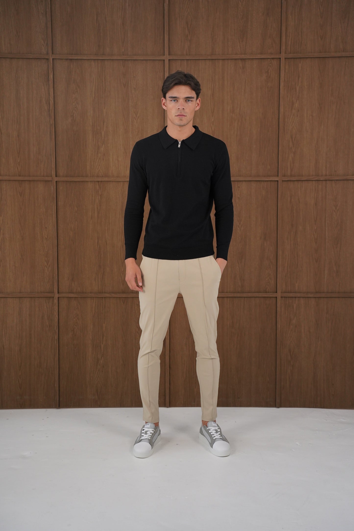 Capo Egyptian Cotton LS Zip Polo Shirt - Black