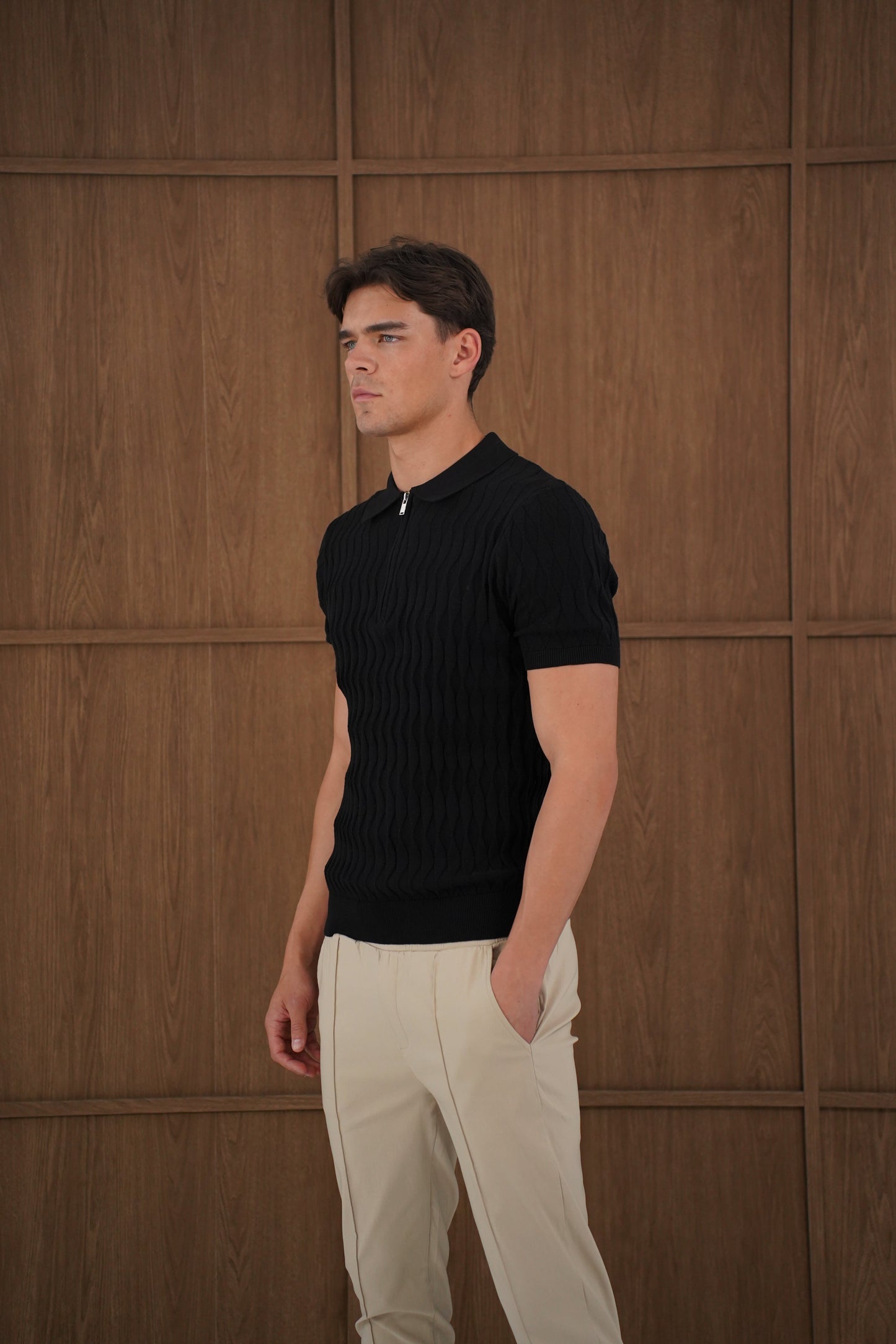 Capo Egyptian Cotton SS Zip Polo Shirt - Black