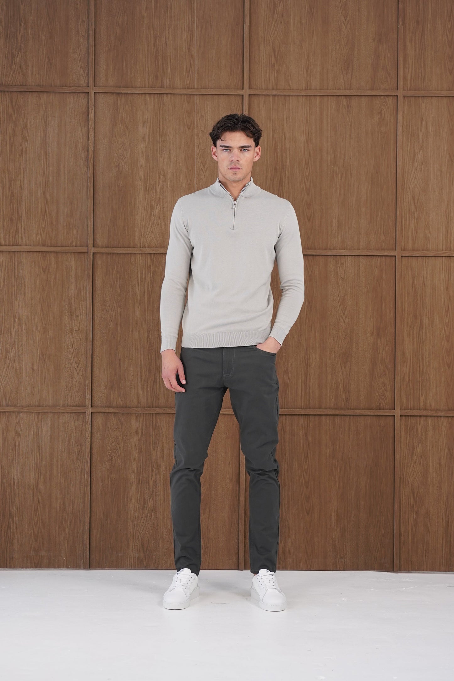 Capo Egyptian Cotton 1/4 Zip Top - Stone