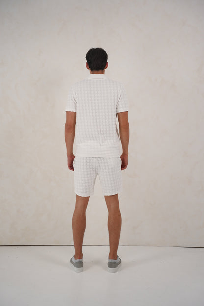 Capo Towelling Diamond Revere Polo Shirt - White