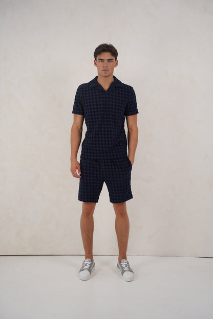 Capo Towelling Diamond Revere Polo Shirt - Navy
