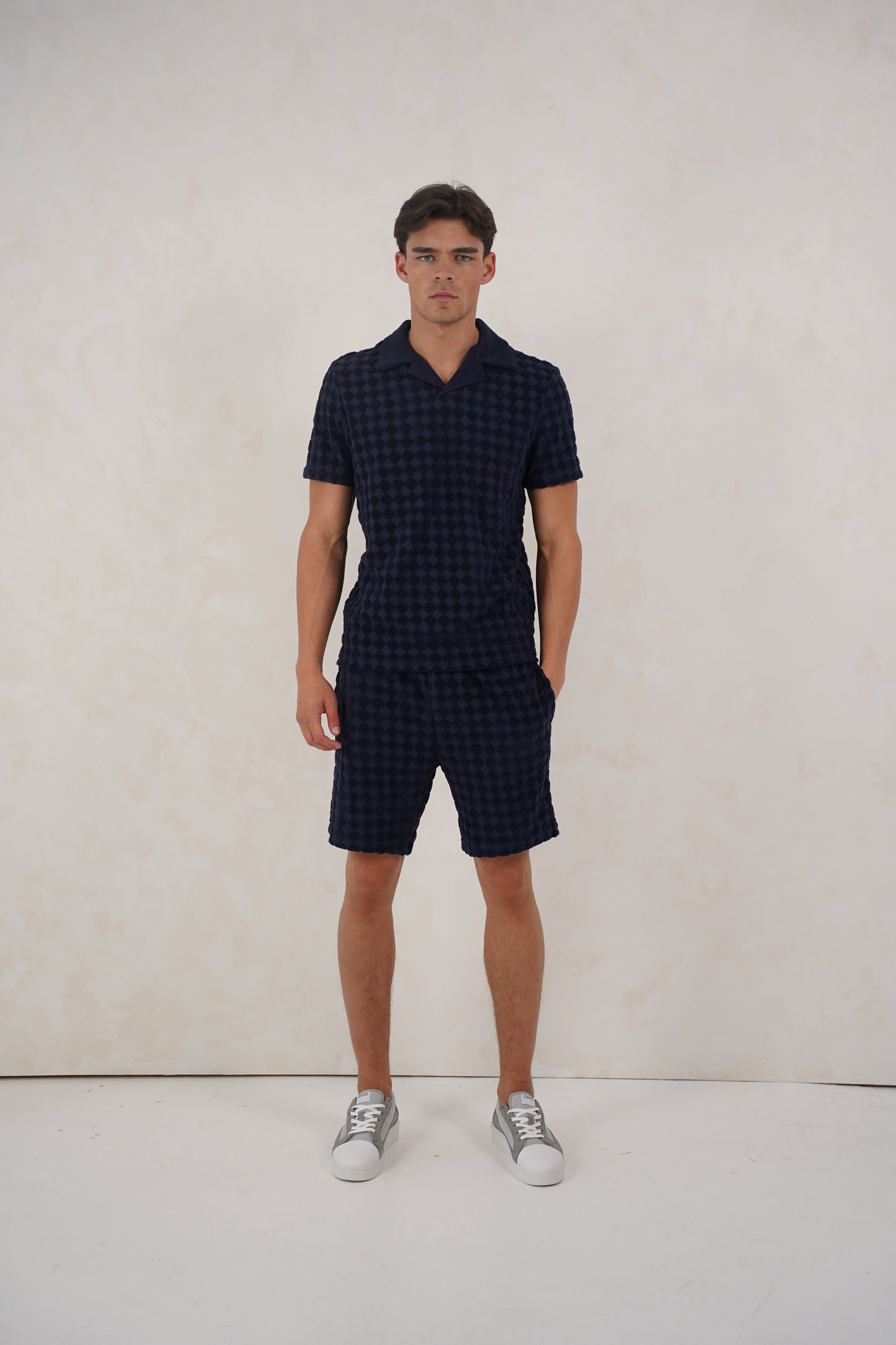 Capo Towelling Diamond Revere Shorts - Navy