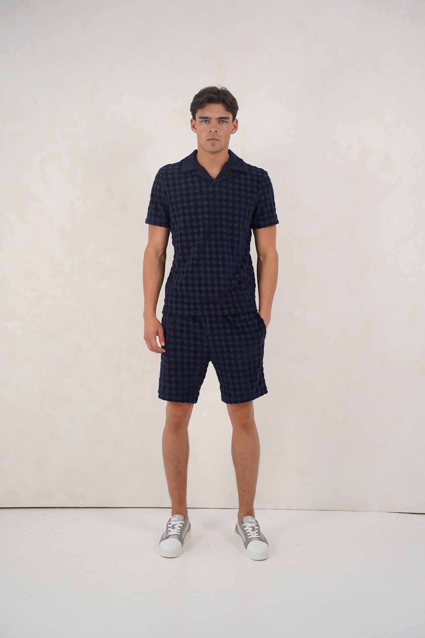 Capo Towelling Diamond Revere Shorts - Navy