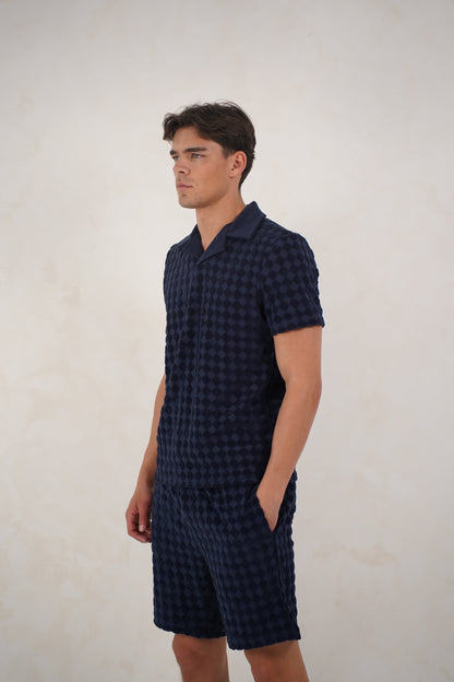 Capo Towelling Diamond Revere Polo Shirt - Navy