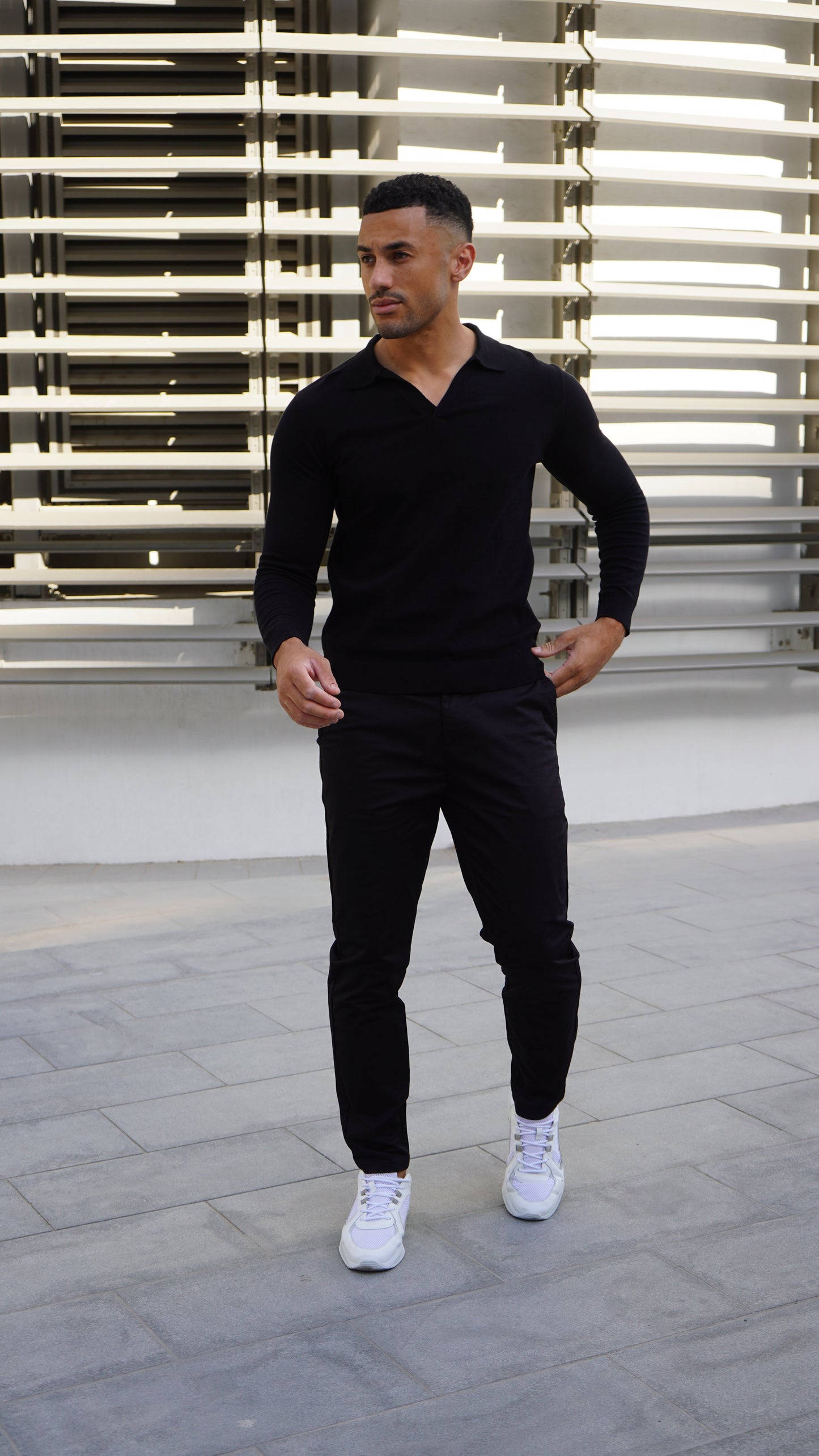 Capo Egyptian Cotton Cuban Collar LS Polo Shirt - Black