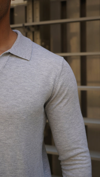 Capo Egyptian Cotton Cuban Collar LS Polo Shirt - Grey