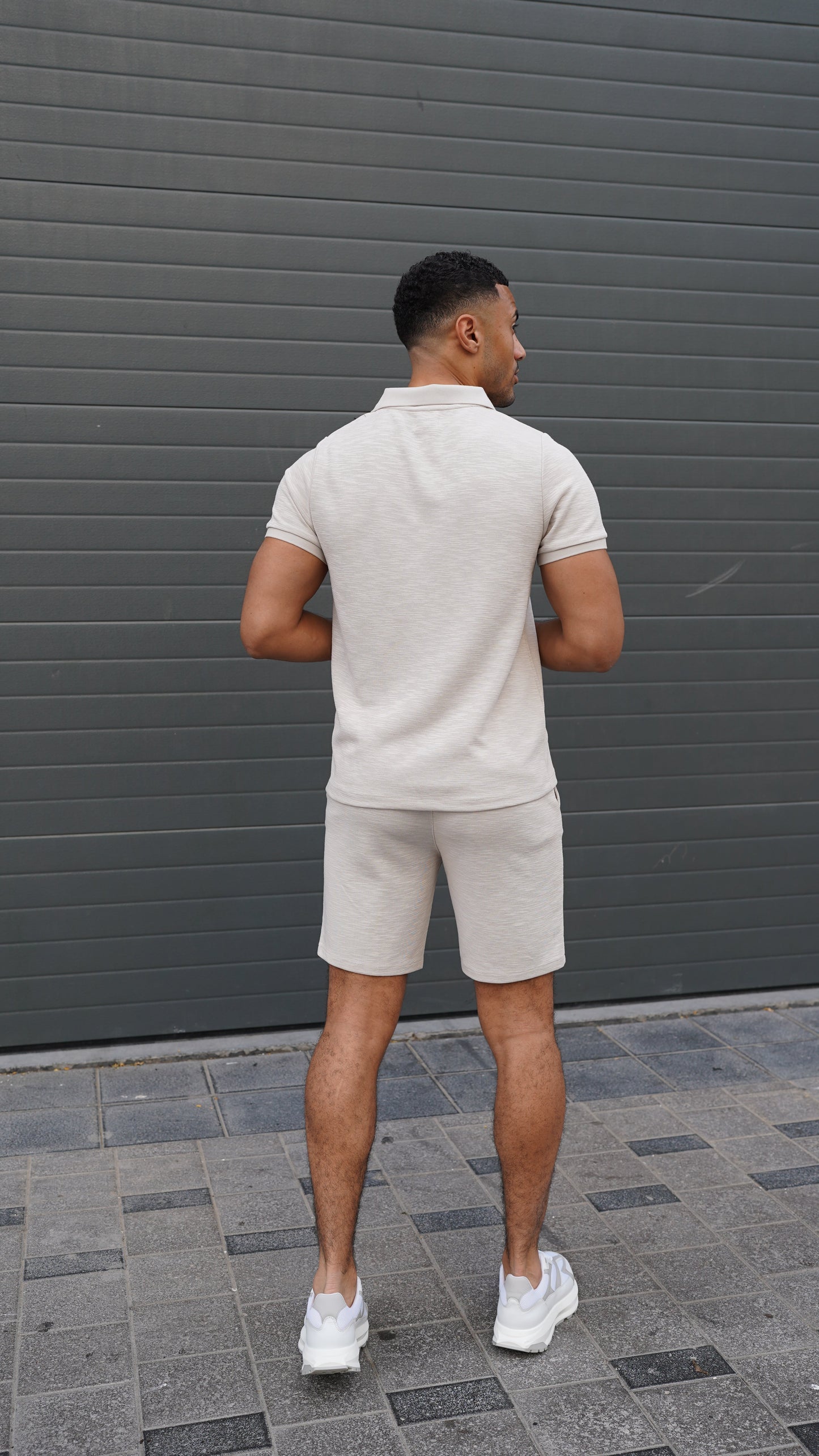 Capo Jersey Slub Cuban Polo Shirt - Stone Grey