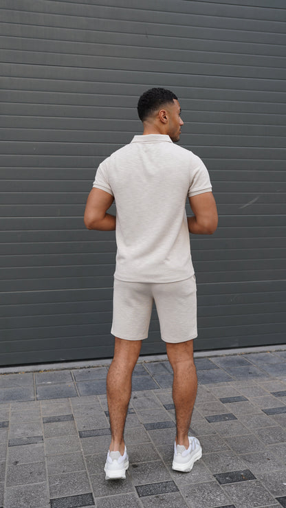 Capo Jersey Slub Cuban Polo Shirt - Stone Grey