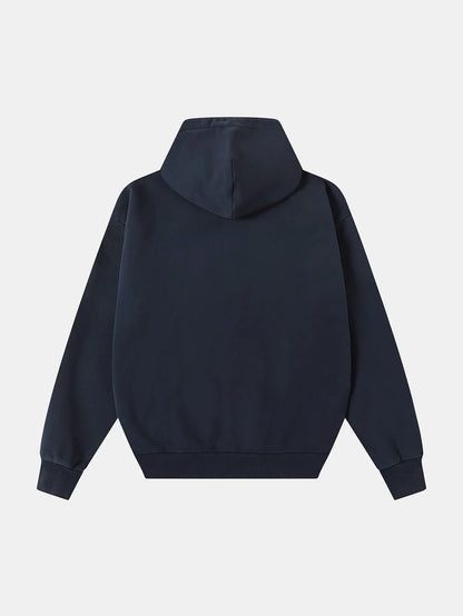 550 GSM CROPPED FIT 'WASHED NAVY BLUE' ZIP-UP HOODIE