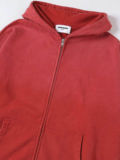 550 GSM CROPPED FIT 'WASHED RED' ZIP-UP HOODIE