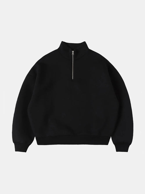 630 GSM BOXY CROPPED FIT QUARTER-ZIP 'BLACK' SWEATER