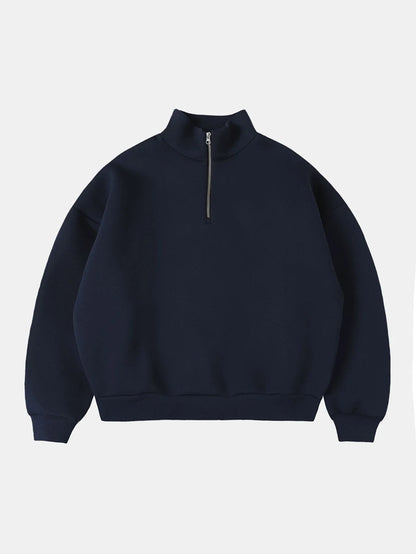 630 GSM BOXY CROPPED FIT QUARTER-ZIP 'NAVY BLUE' SWEATER
