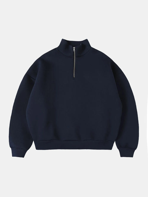 630 GSM BOXY CROPPED FIT QUARTER-ZIP 'NAVY BLUE' SWEATER