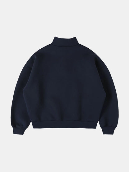 630 GSM BOXY CROPPED FIT QUARTER-ZIP 'NAVY BLUE' SWEATER