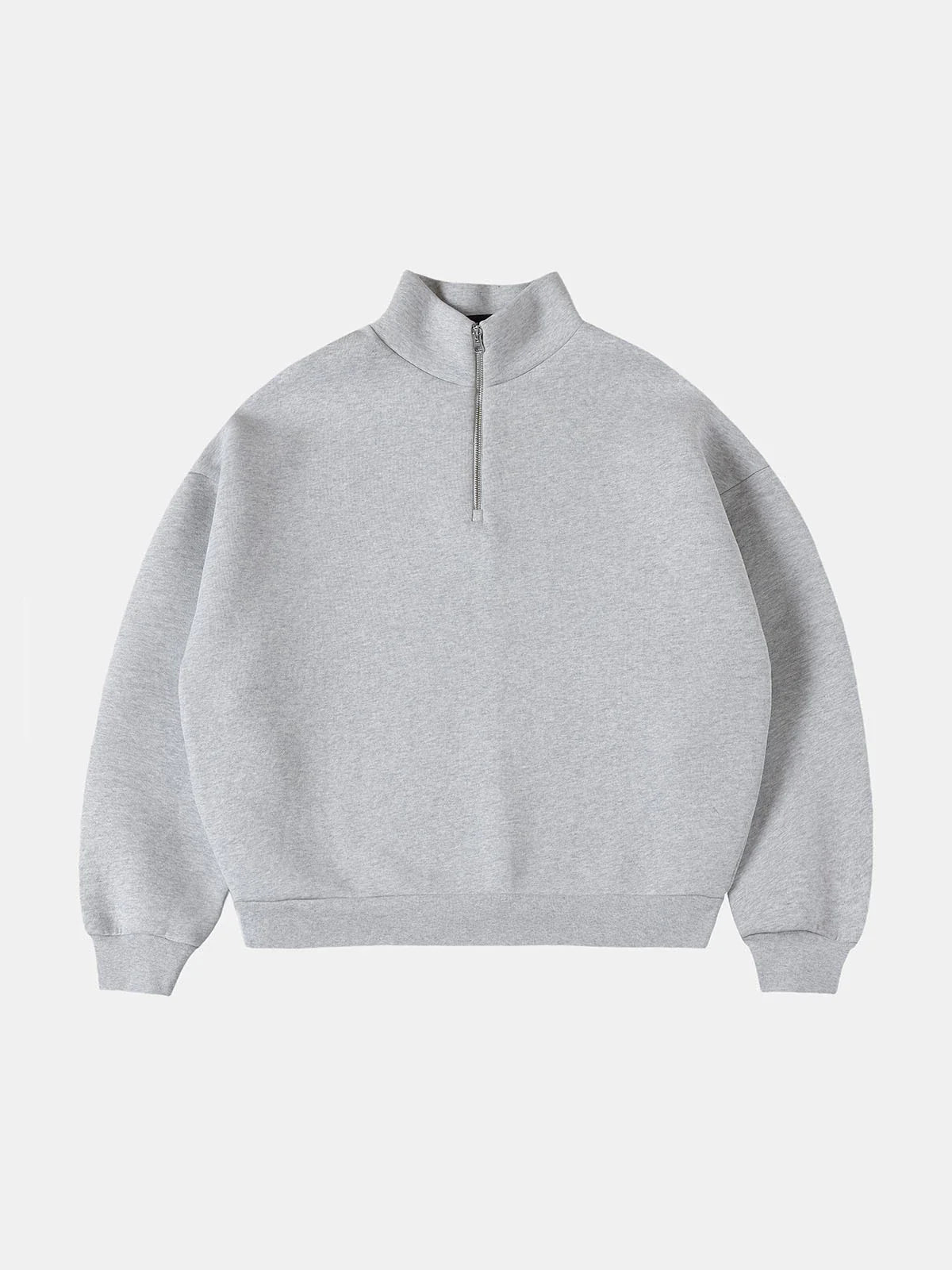 630 GSM BOXY CROPPED FIT QUARTER-ZIP 'FLOWER GRAY' SWEATER