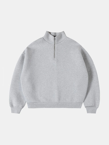 630 GSM BOXY CROPPED FIT QUARTER-ZIP 'FLOWER GRAY' SWEATER