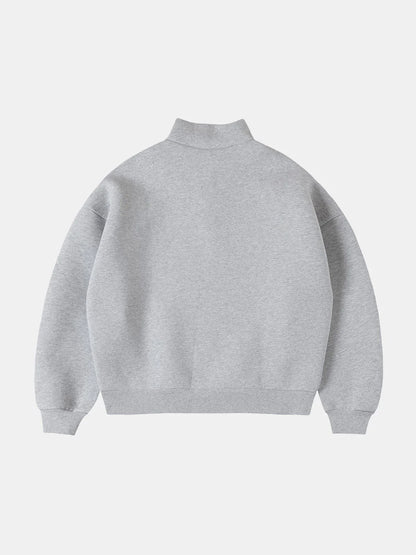 630 GSM BOXY CROPPED FIT QUARTER-ZIP 'FLOWER GRAY' SWEATER