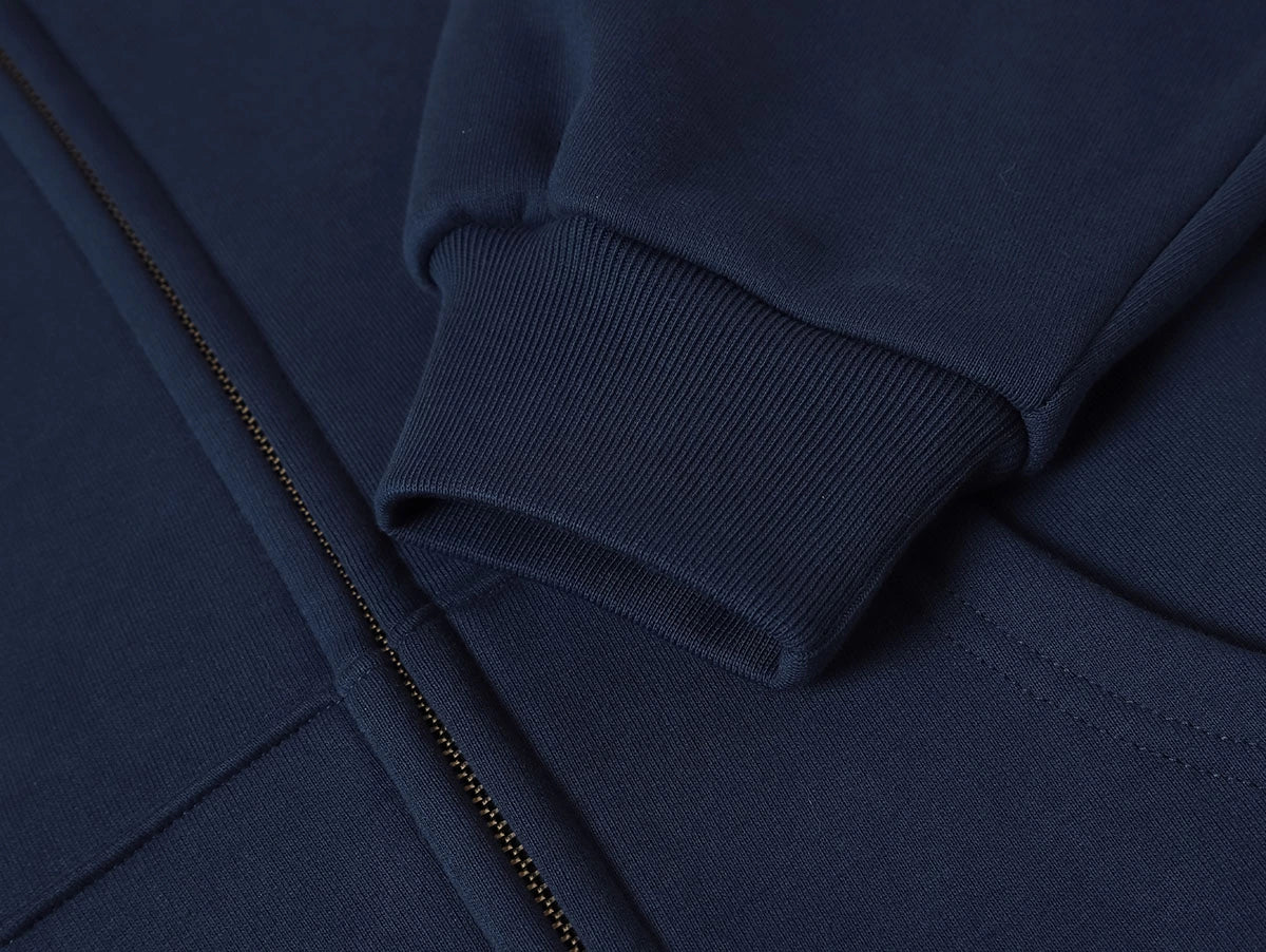 480 GSM FLEECE CROPPED FIT 'NAVY BLUE' ZIP-UP HOODIE