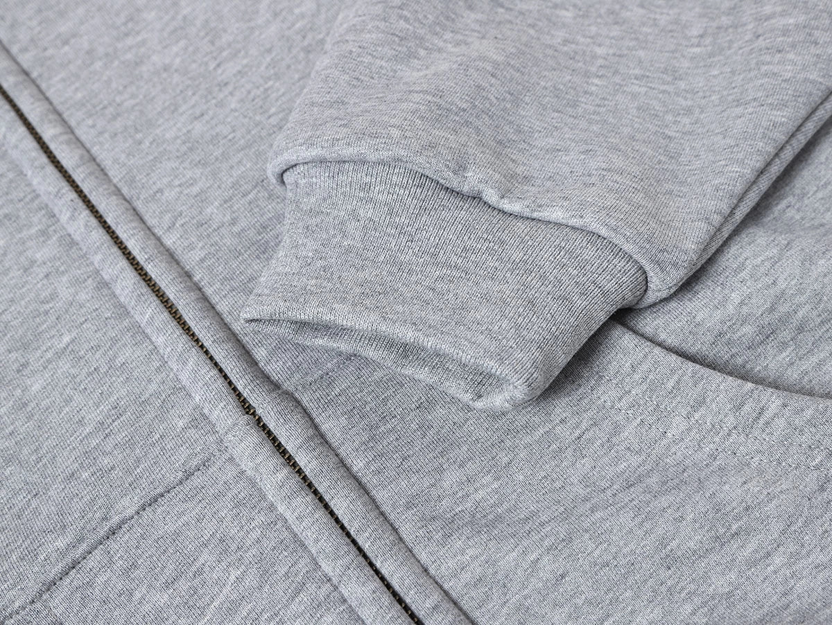 480 GSM FLEECE CROPPED FIT 'FLOWER GRAY' ZIP-UP HOODIE