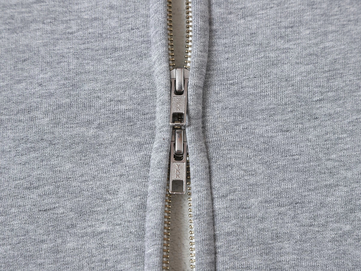 480 GSM FLEECE CROPPED FIT 'FLOWER GRAY' ZIP-UP HOODIE