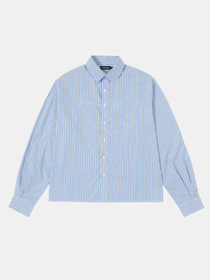 BOXY CROPPED 'BLUE' STRIPED LONG-SLEEVE SHIRT