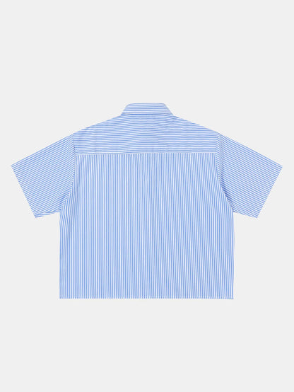 BOXY CROPPED 'BLUE' STRIPED SHIRT