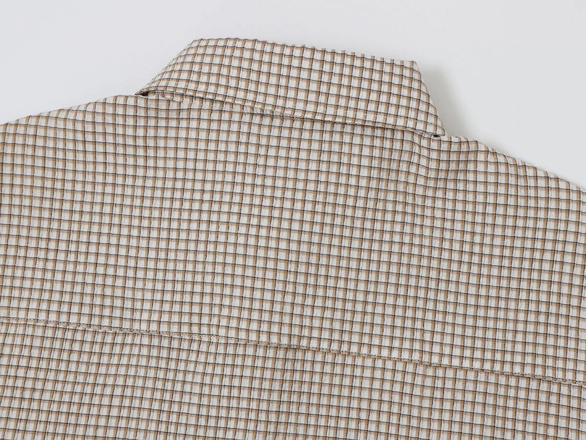 BOXY CROPPED FIT 'BEIGE' PLAID SHIRT