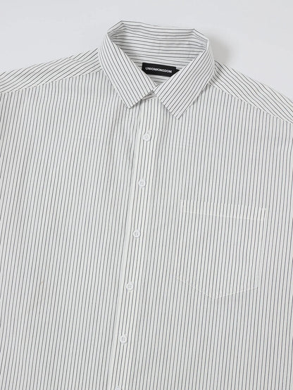 BOXY CROPPED 'WHITE' STRIPED LONG-SLEEVE SHIRT