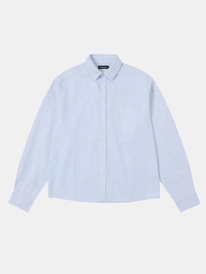 BOXY CROPPED 'PURE BLUE' STRIPED LONG-SLEEVE SHIRT
