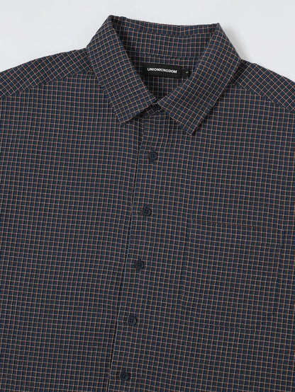 BOXY CROPPED FIT 'NAVY' PLAID SHIRT