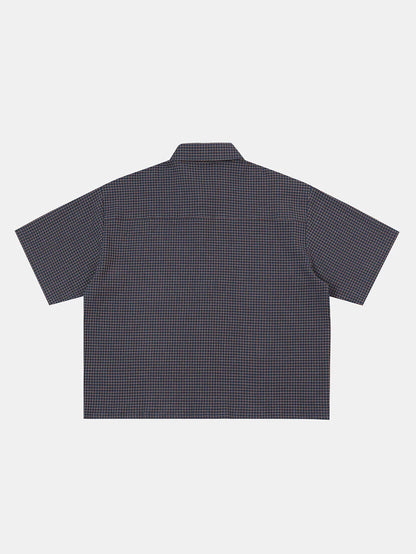 BOXY CROPPED FIT 'NAVY' PLAID SHIRT