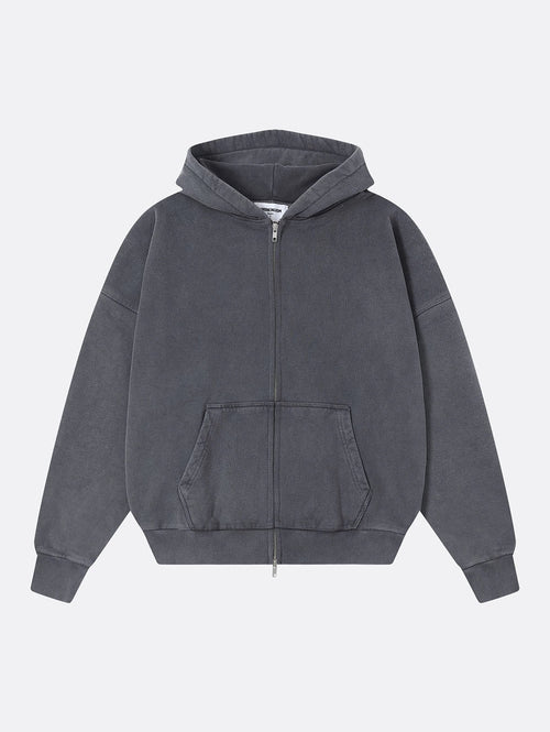 450 GSM BOXY CROPPED FIT 'WASHED GRAY' ZIP-UP HOODIE