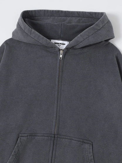 450 GSM BOXY CROPPED FIT 'WASHED GRAY' ZIP-UP HOODIE