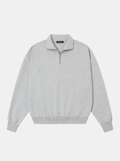 430 GSM BOXY CROPPED FIT QUARTER-ZIP 'FLOWER GRAY' SWEATSHIRT
