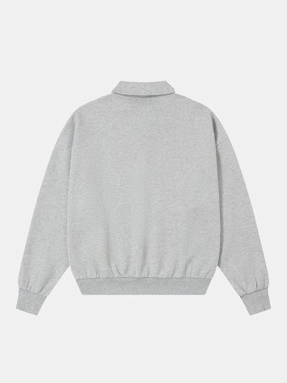 430 GSM BOXY CROPPED FIT QUARTER-ZIP 'FLOWER GRAY' SWEATSHIRT