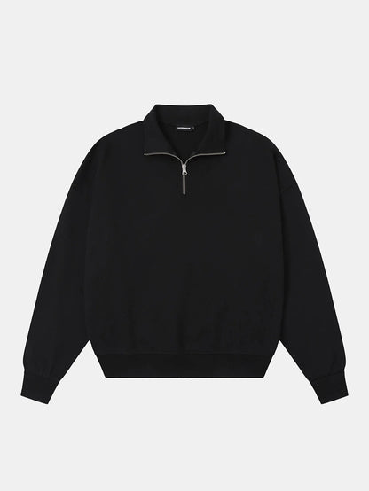 430 GSM BOXY CROPPED FIT QUARTER-ZIP 'BLACK' SWEATSHIRT