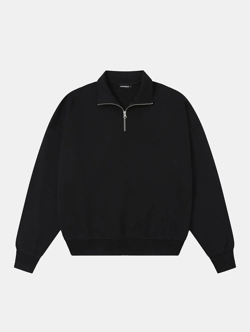 430 GSM BOXY CROPPED FIT QUARTER-ZIP 'BLACK' SWEATSHIRT