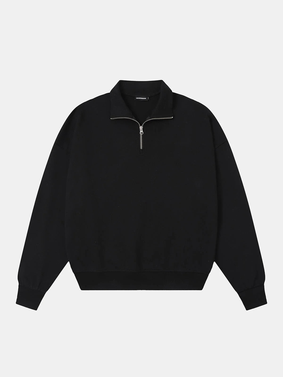 360 GSM 100% COTTON BOXY CROPPED FIT QUARTER-ZIP 'BLACK 'SWEATSHIRT