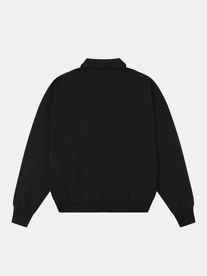 360 GSM 100% COTTON BOXY CROPPED FIT QUARTER-ZIP 'BLACK 'SWEATSHIRT