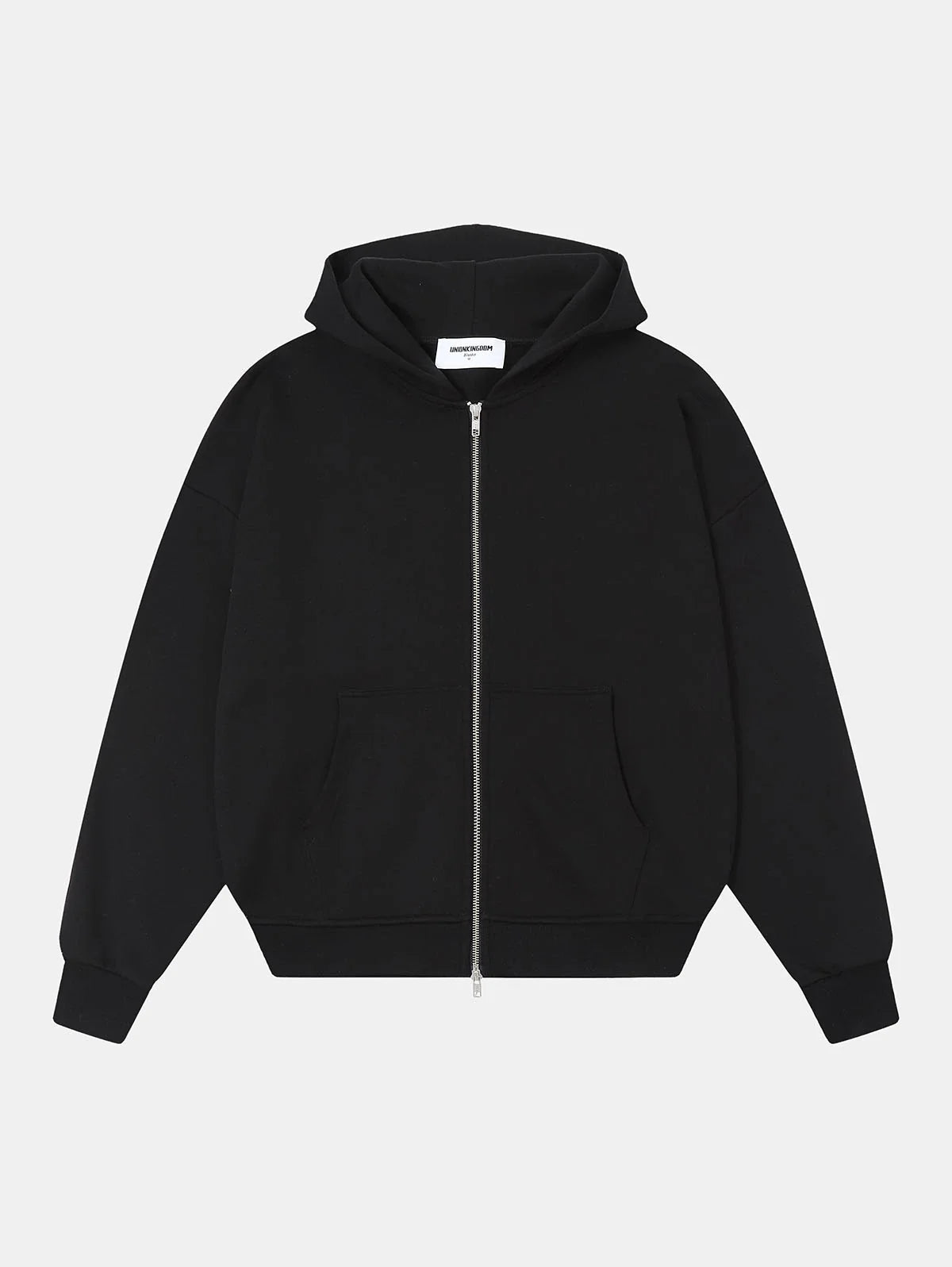 360 GSM 100% COTTON BOXY CROPPED 'BLACK' ZIP-UP HOODIE