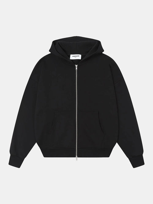 360 GSM 100% COTTON BOXY CROPPED 'BLACK' ZIP-UP HOODIE