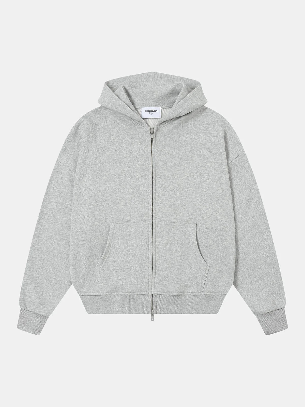 360 GSM 100% COTTON BOXY CROPPED 'FLOWER GRAY' ZIP-UP HOODIE