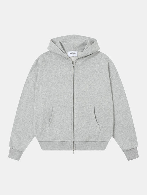 360 GSM 100% COTTON BOXY CROPPED 'FLOWER GRAY' ZIP-UP HOODIE