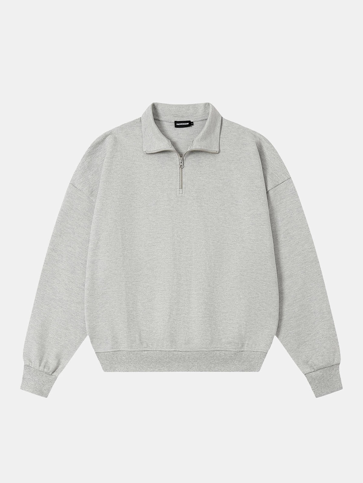 360 GSM 100% COTTON BOXY CROPPED FIT QUARTER-ZIP 'FLOWER GRAY'SWEATSHIRT