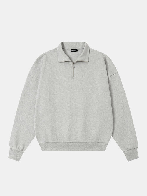 360 GSM 100% COTTON BOXY CROPPED FIT QUARTER-ZIP 'FLOWER GRAY'SWEATSHIRT