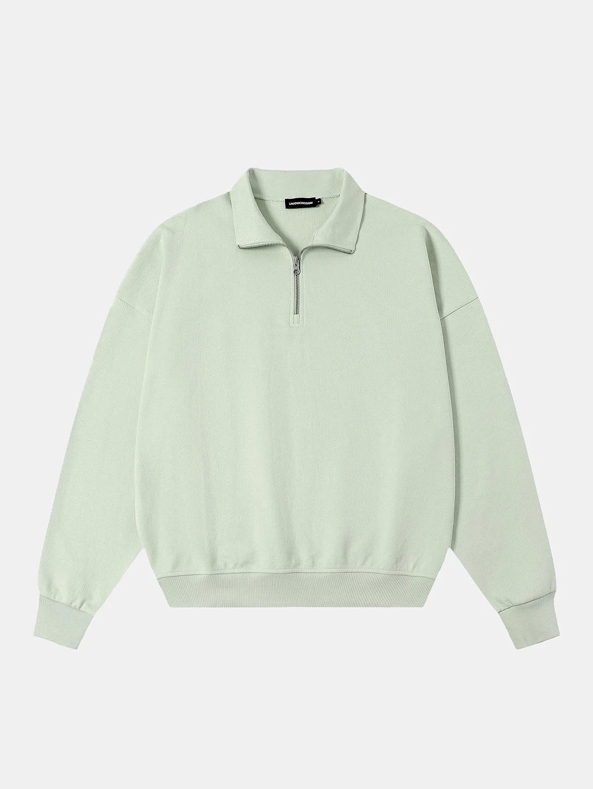 360 GSM 100% COTTON BOXY CROPPED FIT QUARTER-ZIP 'LIGHT GREEN' SWEATSHIRT