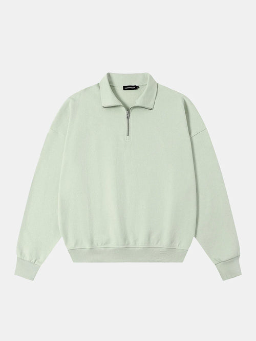 360 GSM 100% COTTON BOXY CROPPED FIT QUARTER-ZIP 'LIGHT GREEN' SWEATSHIRT