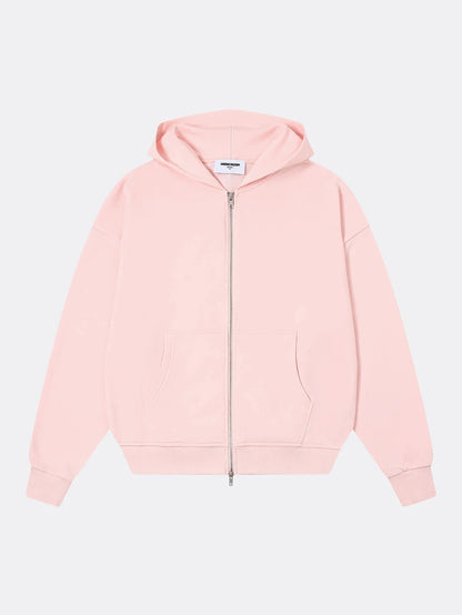 360 GSM 100% COTTON BOXY CROPPED 'PINK' ZIP-UP HOODIE
