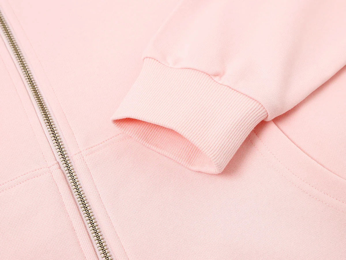 360 GSM 100% COTTON BOXY CROPPED 'PINK' ZIP-UP HOODIE
