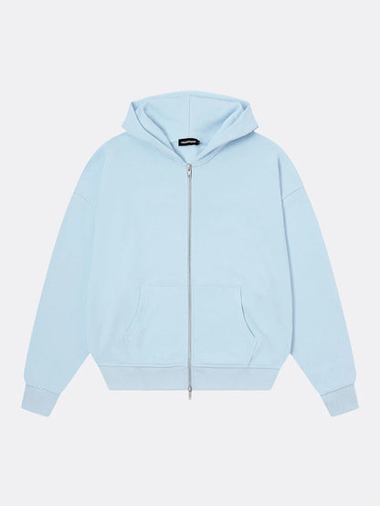 360 GSM 100% COTTON BOXY CROPPED 'PURE BLUE' ZIP-UP HOODIE